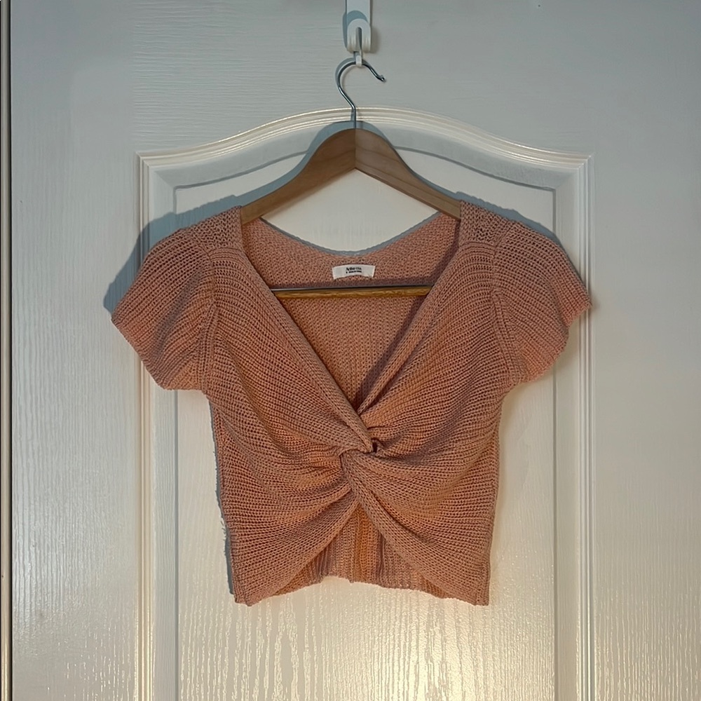 Active USA Orange Tie Front Crop Blouse
